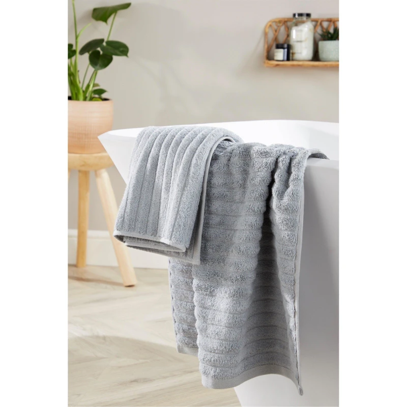 Image of Homelife Super Soft Ribbed Bath Towels - Grey Grey Bath Towel