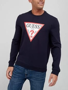 Guess Large Logo Crew Neck Sweat - Navy Size XL Men