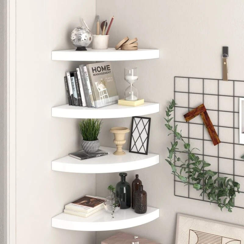 Image of VIDAXL Floating Corner Shelves 4 pcs High Gloss White 35x35x3.8cm mdf Vidaxl 8720286075401