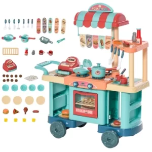 Image of HOMCOM 50 Pcs Kids Fast Food Shop Cart Pretend Playset Kitchen Supermarket Toys Trolley Set with Play Food Money Cash Register Accessories Gift