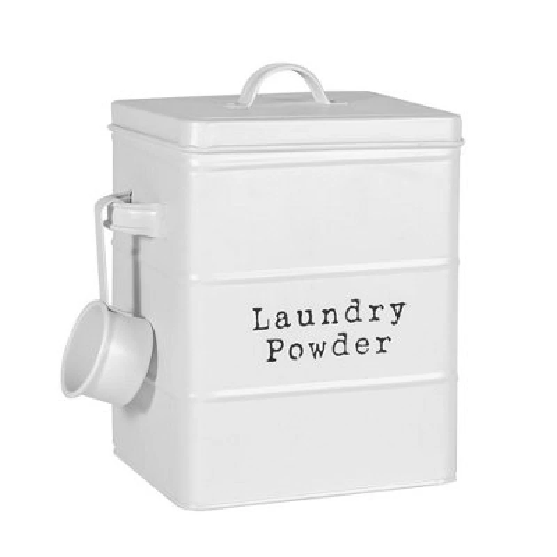Image of Harbour Housewares Laundry Powder Canister - White - Vintage Metal Home Kitchen Canister Tin Box Utility Laundry Storage