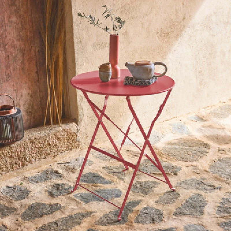 Image of Sweeek - Folding Metal Bistro Garden Table Diam.60Cm Seats 2 Emilia 60Cm Terracotta 60X60X71 Cm
