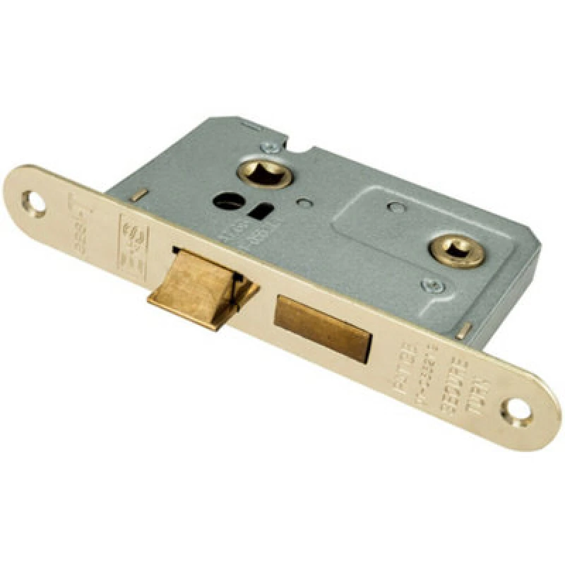 Image of Loops Locking Bathroom Door Sashlock Latch Radius Forend 64mm Electro Brassed Metallics unisex