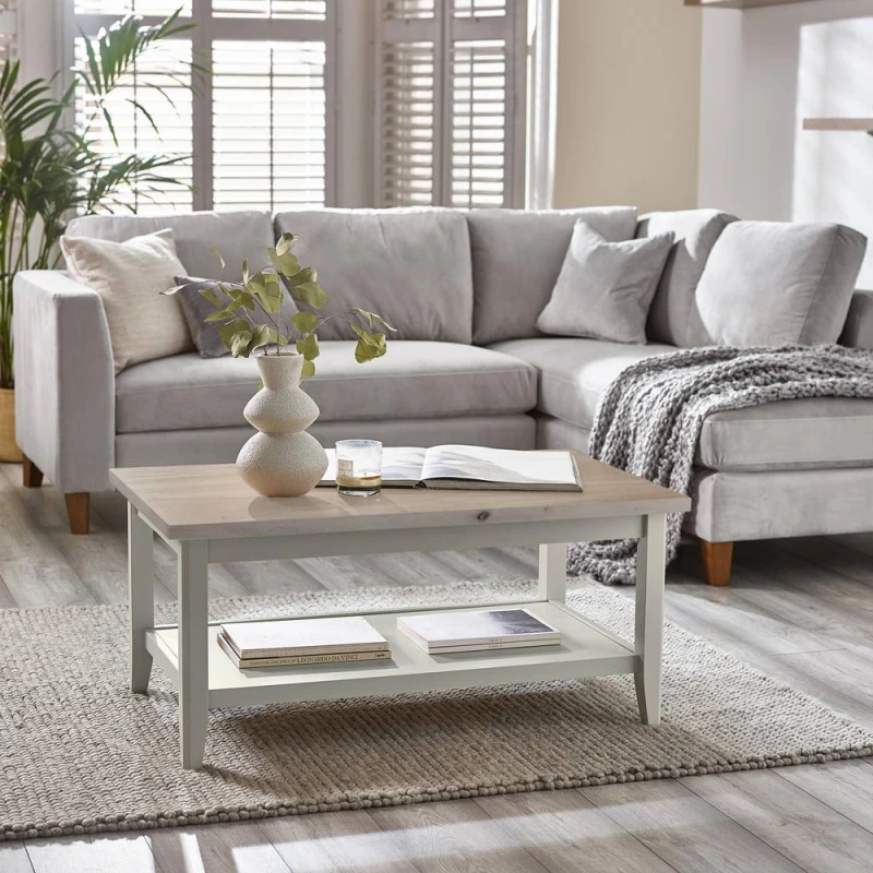 Image of FurnitureboxUK Eden Rectangular Whitewashed & Light Grey Coffee Table in White White Unisex