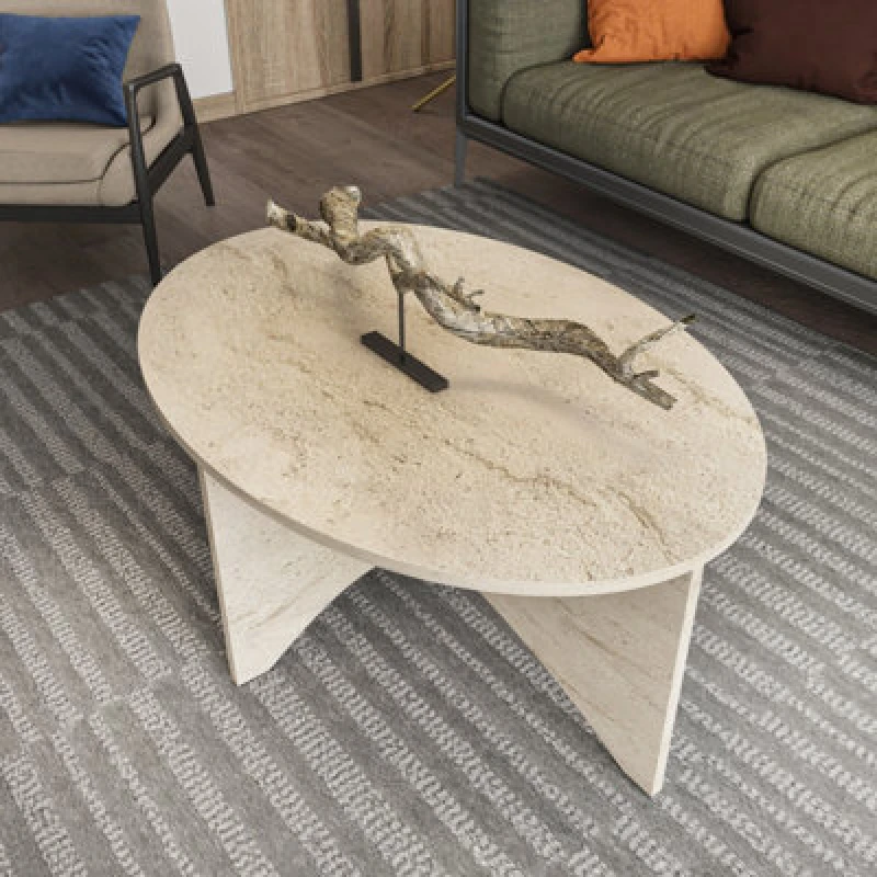 Image of Decorotika Solo 100 Cm Oval Coffee Table Travertine