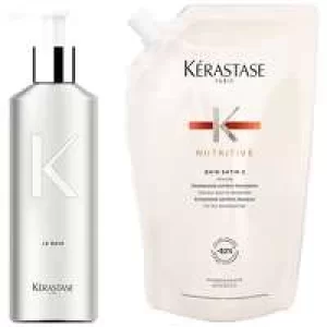 image of Kerastase Nutritive Bain Satin 2: Refillable Aluminium Bottle and Shampoo Refill Pouch 500ml