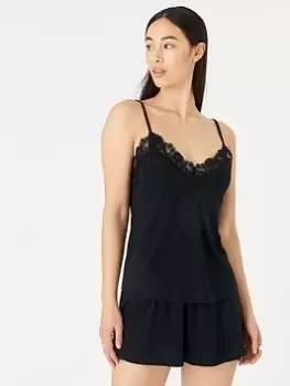Image of Accessorize Lace Trim Plain Vest Set - Black, Size S, Women