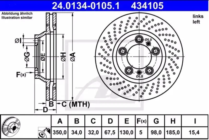 Image of ATE 24.0134-0105.1 Brake disc perforated/vented, Coated, Alloyed/High-carbon Brake Disc (82)