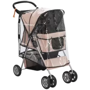 Image of PawHut Dog Stroller with Rain Cover for Small Miniature Dogs, Folding Pet Pram with Cup Holder, Storage Basket, Reflective Strips, Brown