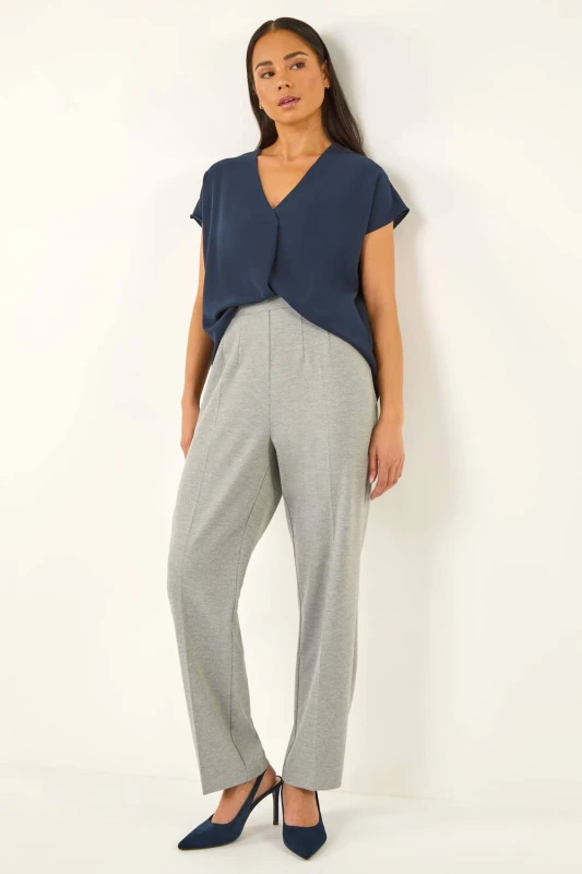 Image of Roman Womens Petite Straight Leg Ponte Stretch Trouser in Grey Size: 16 Grey Female 16