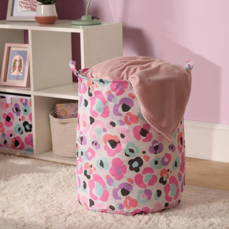 Image of OHS OHS Kids Laundry Basket Clothes Shoe Storage Toy Organiser Pop Up, Leopard - Multi in Pink Pink One Size Unisex 5027434215607