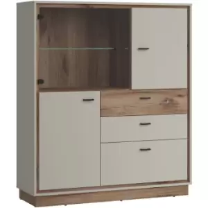 image of Rivero 3 Door 3 Drawer Low Display Cabinet in Grey and Oak