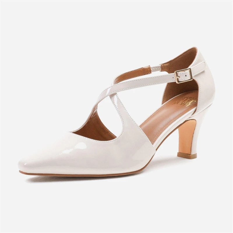 Image of Where's That From 'Colorado' Cross Over Strap Mid Block Heel Cream