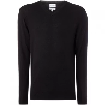 image of Linea Thames V-Neck Merino Jumper - Black