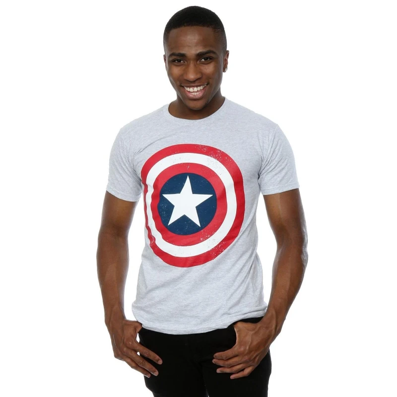 Image of Marvel Marvel Men Captain America Distressed Shield T-Shirt in Grey Size: Small Grey S Male 5057068002854