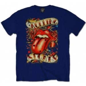 Image of Rolling Stones Tongue & Stars Navy Mens T Shirt: Large