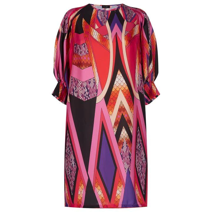 Image of James Lakeland Black Abstract Snake Puff Sleeves Dress - 8 - multicoloured