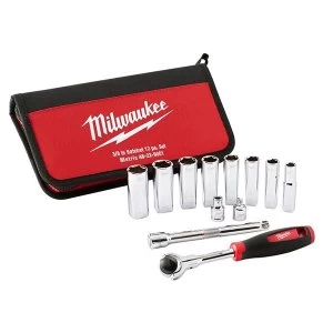 image of Milwaukee Hand Tools Tradesman 3/8in Ratchet Set 12 Piece