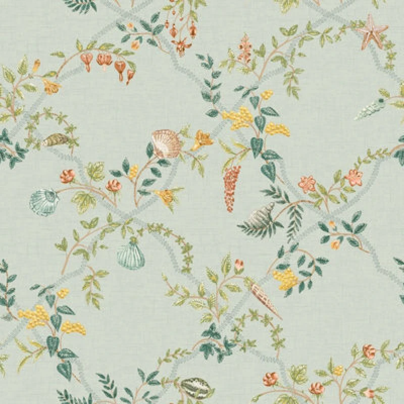 Image of Holden Decor Shell Trellis Wallpaper Duck Egg Blue / Multi Holden 14331