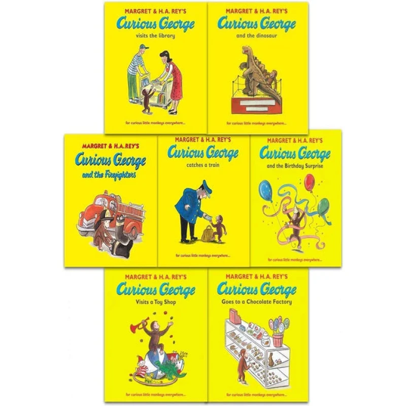 Image of Curious George The Monkey 7 Books Collection Set By Margret Rey9(Curious George and the Dinosaur, Curious George and the Fire-fighters, Curious George