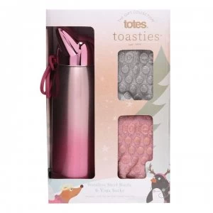 image of Totes Totes Bottle and Yoga Sock Set - Pink/Grey