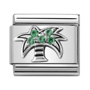 Image of Nomination CLASSIC Silvershine Symbols Palm With Green Cubic...
