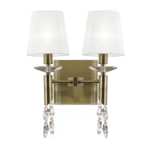 image of Tiffany Wall Lamp Switched 2+2 Light E14+G9, Antique Brass With White Shades & Clear Crystal