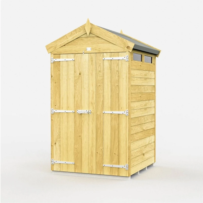 Image of Buttercup Farm 4 x 4 Feet Apex Security Shed - Double Door - L127 x W118 x H217cm in Brown Brown Unisex