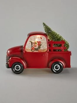 image of Festive Red Santa Car With Tree Christmas Decoration