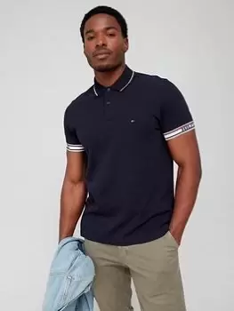 Image of Tommy Hilfiger Logo Cuff Regular Fit Polo Shirt - Blue