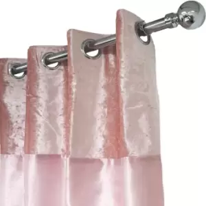 image of Sienna Crushed Velvet Band Curtains Pair Eyelet Faux Silk Fully Lined Ring Top Manhattan Blush Pink 46" Wide X 90" Drop