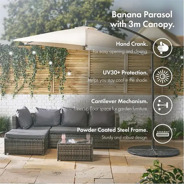 Image of VonHaus 3M Banana Parasol - Grey One Size