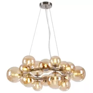 image of Luminosa Marshall Circular Ceiling Pendant, 16 Light G9, Satin Nickel, Amber Plated Glass