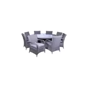 Image of PARISIAN 8 Seater Round Deluxe Dining Set 180cm Round Dining Table with Clear Glass Top with 8 Deluxe Chairs including Cushions