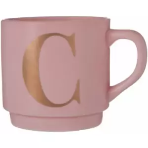 image of Pink C Letter Mug Ceramic Coffee Mug Tea Cup Modern Cappuccino Cups With Pink Finish And Curved Handle 450 ML w13 x d9 x h9cm - Premier Housewares