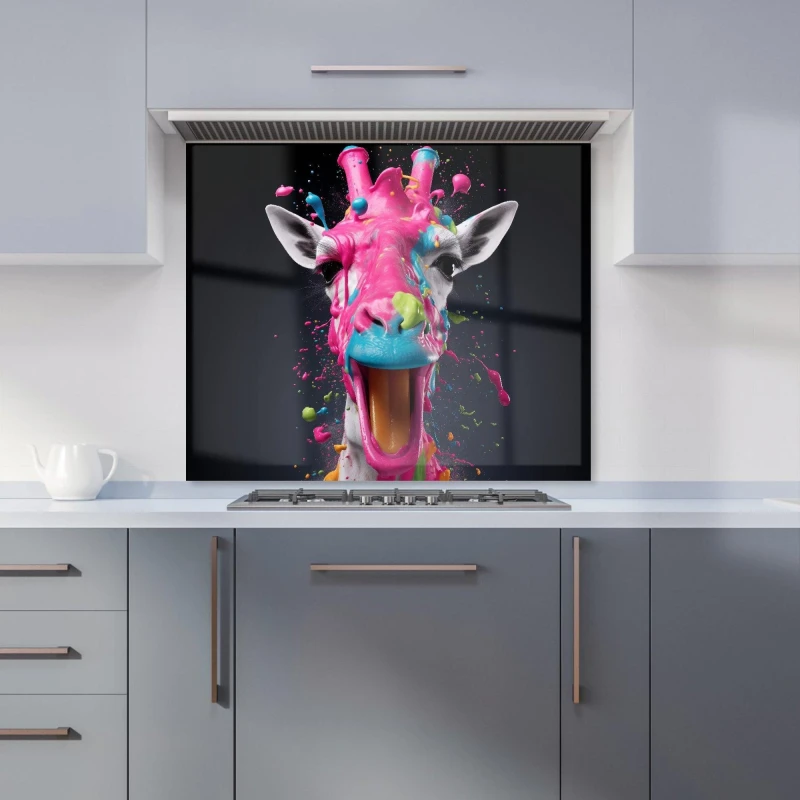 Image of Warren Reed - Designer Splashart Giraffe Face Pink Kitchen Splashback Size: 600mm x 750mm Pink Unisex 600mm x 750mm