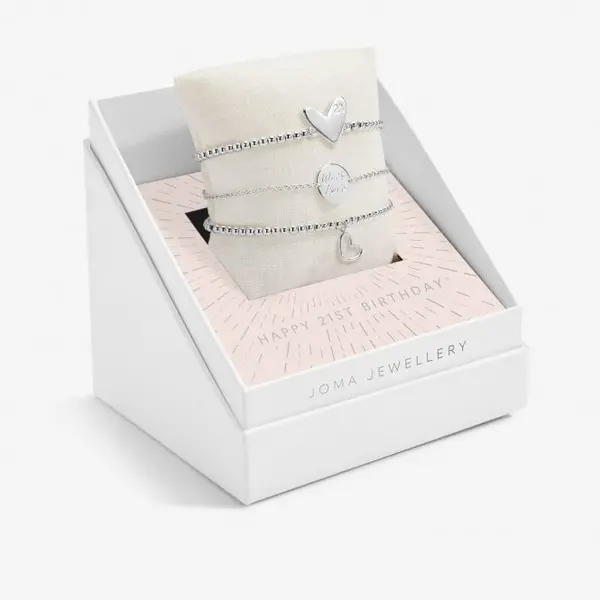 Image of Celebrate You Gift Box Happy 21st Birthday Silver Plated Set Of 3 Bracelet 7067