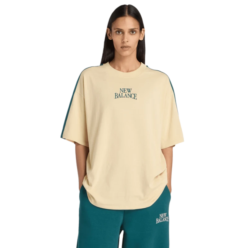 Image of New Balance Trackside Women T-Shirts - Brown - Size S - Cotton Jersey