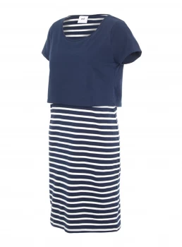 Navy & White Stripe Jersey Dress - 8