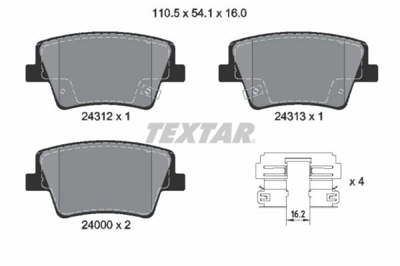 Image of Brake pad set TEXTAR 2431201