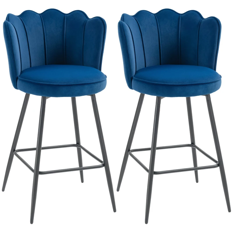 Image of HOMCOM HOMCOM Bar Stools Set of 2 Velvet Barstools with Petal Backrest and Footrest in Grey Grey One Size Unisex 5063603391864