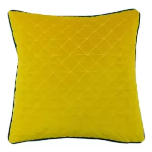 Image of Riva Home Quartz Cushion Cover with Geometric Diamond Design (One Size) (Ceylon Yellow/Petro Blue)