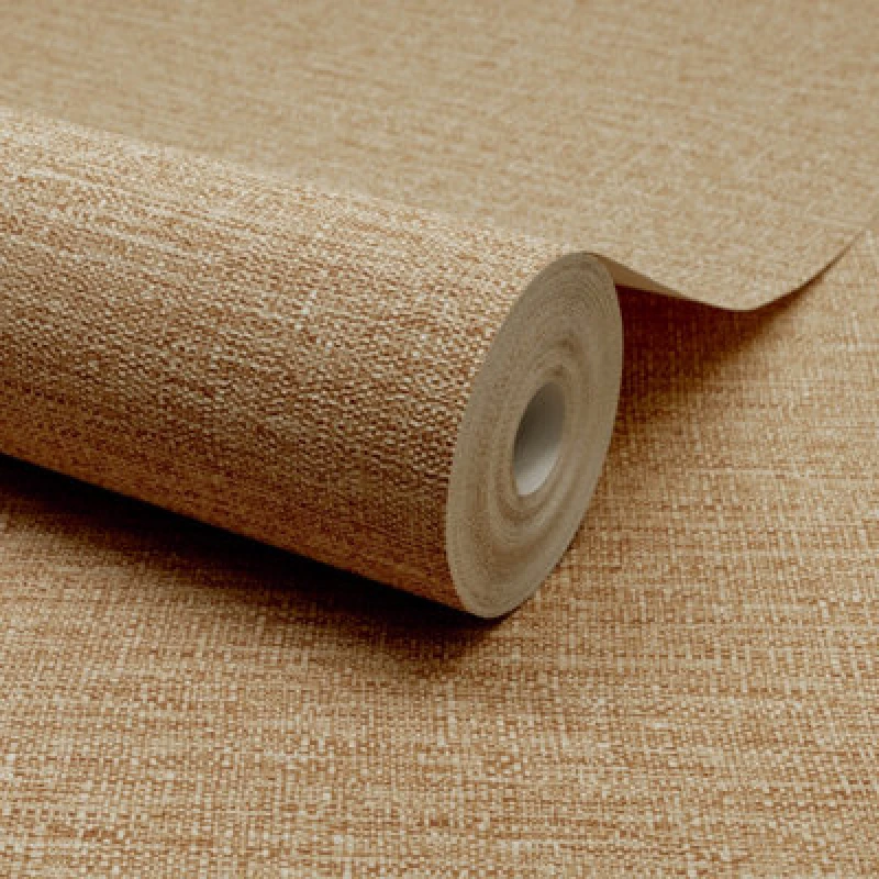 Image of Grandeco Telma Slubbed Fabric Hessian Textured Luxury Wallpaper, Burnt Orange