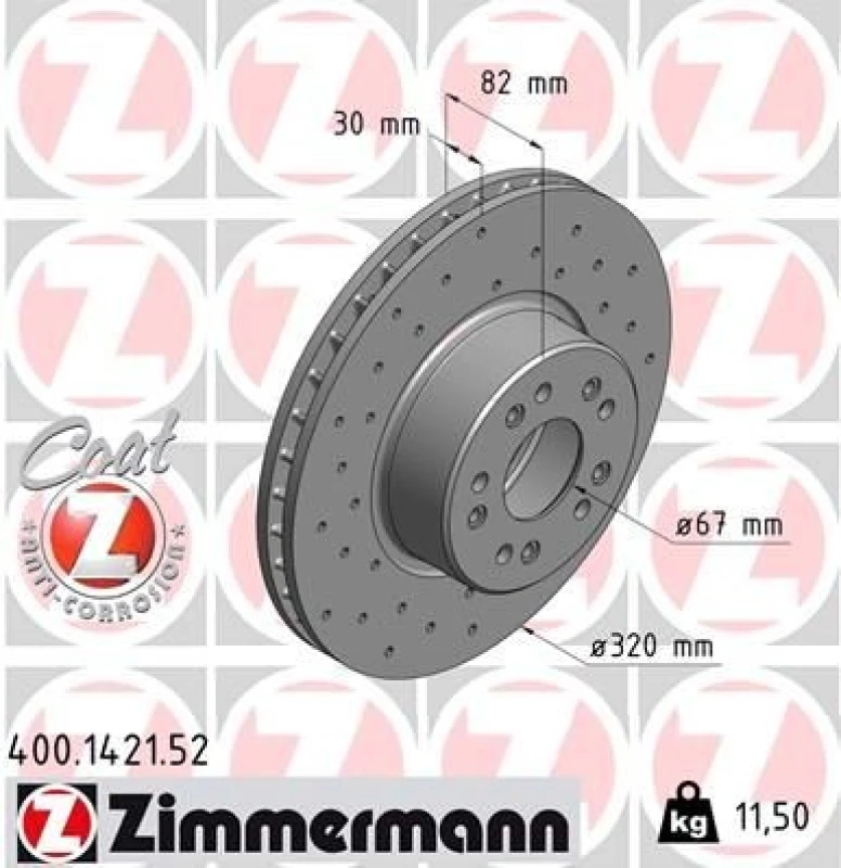 Image of ZIMMERMANN Brake disc ZIMMERMANN 400.1421.52