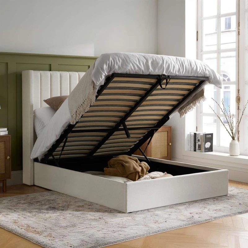 Image of Birlea Birlea Maisey Ottoman Cream Linen Fabric King Bed Frame Cream King Unisex 5056206655440