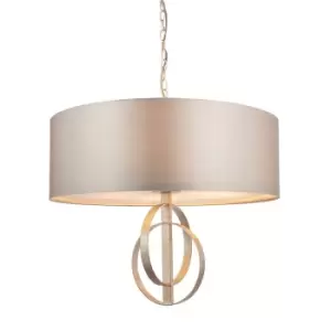 Image of Antique Silver Ceiling Pendant Light & Mink Satin Shade - 5 Bulb Hanging Fitting