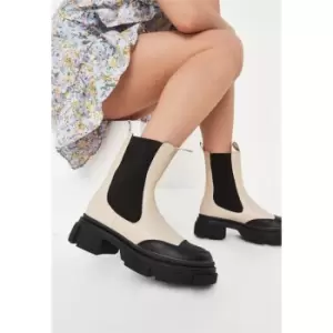 Image of Missguided Faux Leather Toe Cap Pull On Ankle Boots - Cream