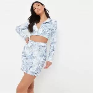 Image of Missguided Tailored Porcelain V Mini Skirt - Blue