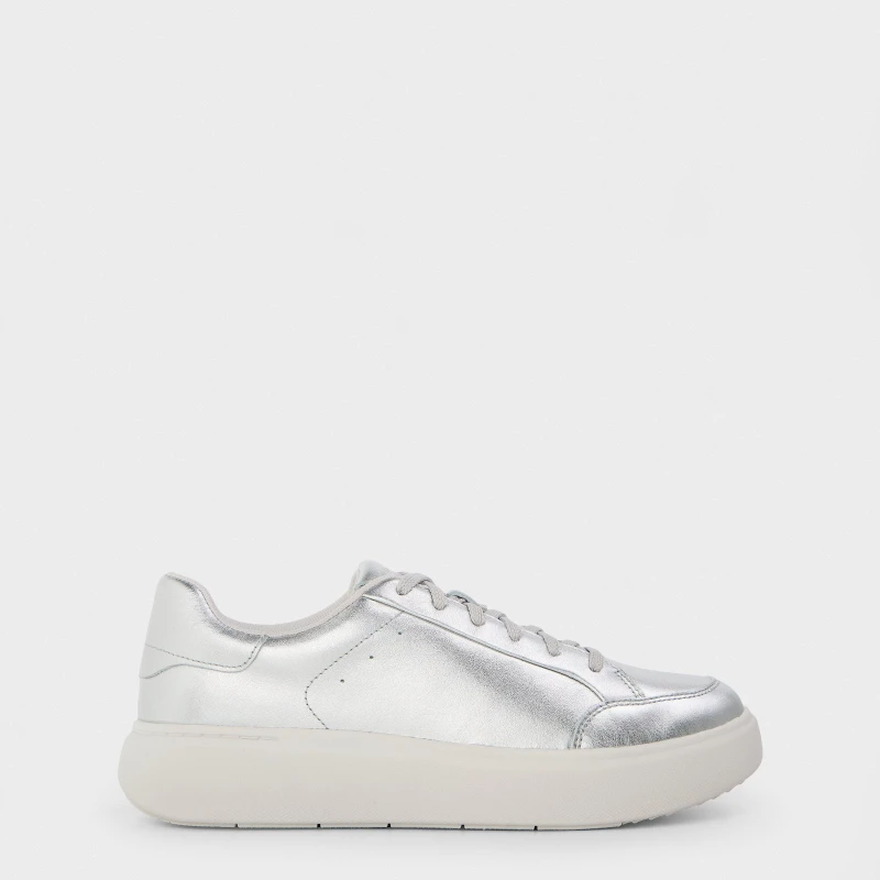 Image of Fitflop Womens Metallic Leather Low-Top Trainers Silver female 4 (37)