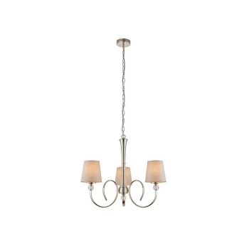 Image of Interiors 1900 Lighting - Interiors Fabia - 3 Light Multi Arm Shade Pendant Polished Nickel Plate, Marble Silk, E14